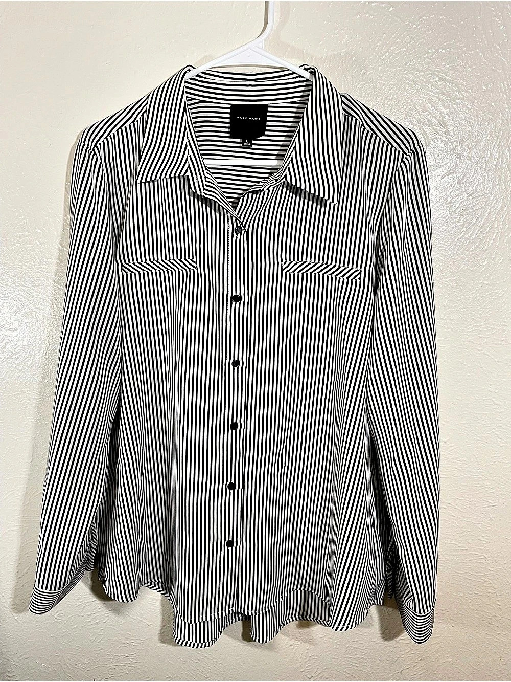 Alex Marie Striped Button Down in Black & White Large